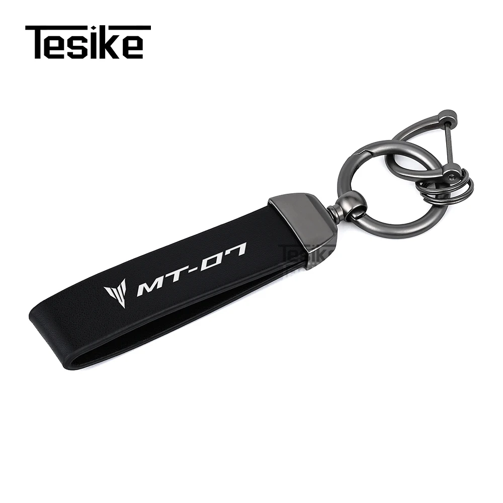 야마하 MT-07 MT07 MT 07 로고 카본 파이버 가죽 아연 합금 엠블럼 키 체인 액세서리용 오토바이 키체인