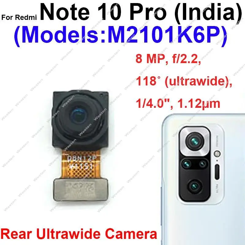 Rear Front Camera For Xiaomi Redmi Note 10 Pro M2101K6P India Version Front Selfie Facing Back Main Camera Flex Cable Parts