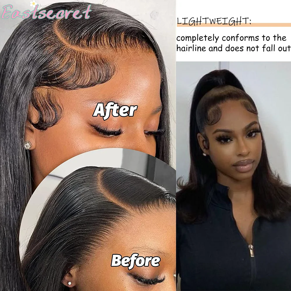 شعر بشري EASTSECRET مصنوع يدويًا بحواف من الدانتيل الأسود للنساء، قطع شعر طبيعية ناعمة لإكسسوارات خط الشعر الاصطناعية