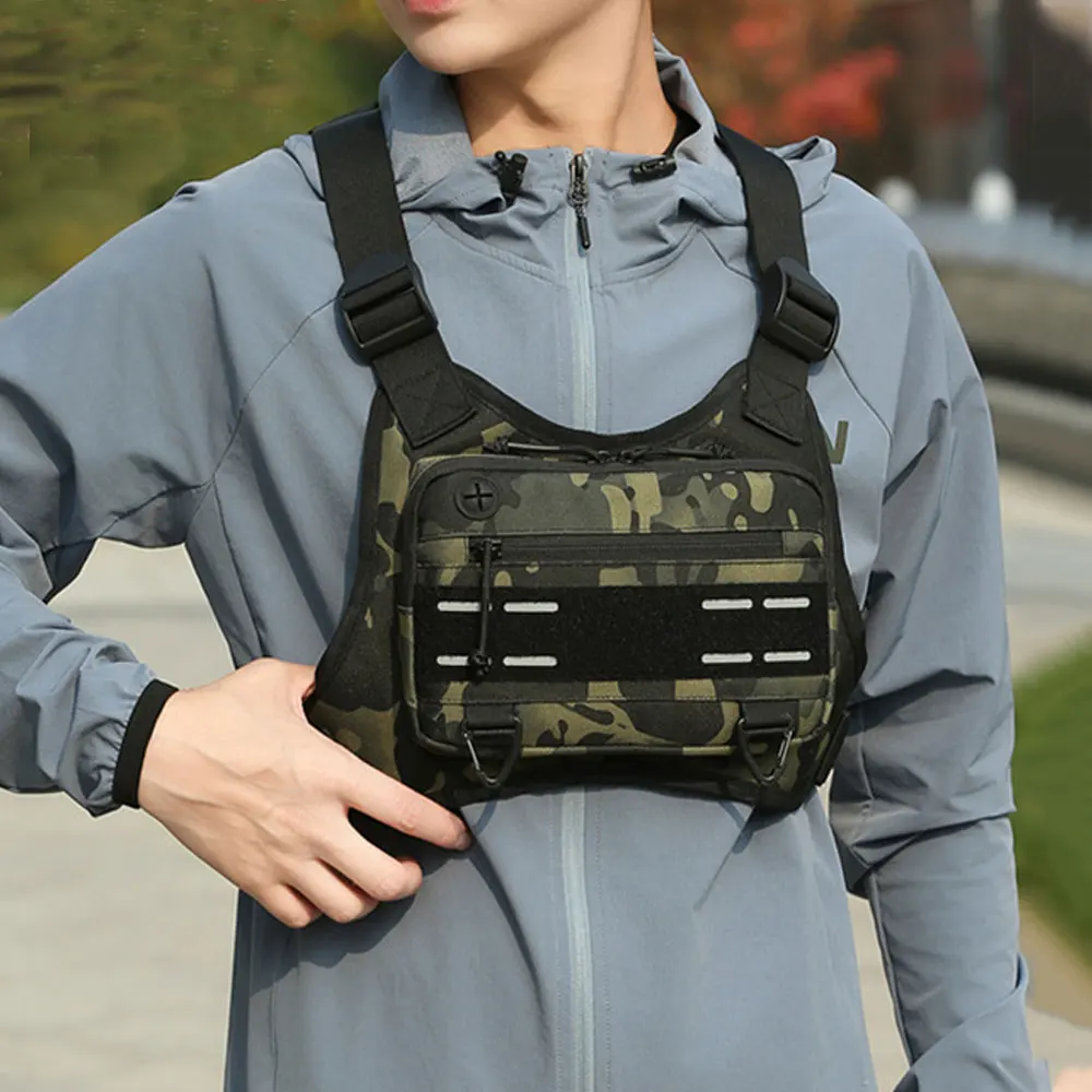 Men's Hiking Chest Bag Sports Front Vest Training Rig Pouch Outdoor Climbing Cycling Running Pack Large Travel Phone Fanny Pack