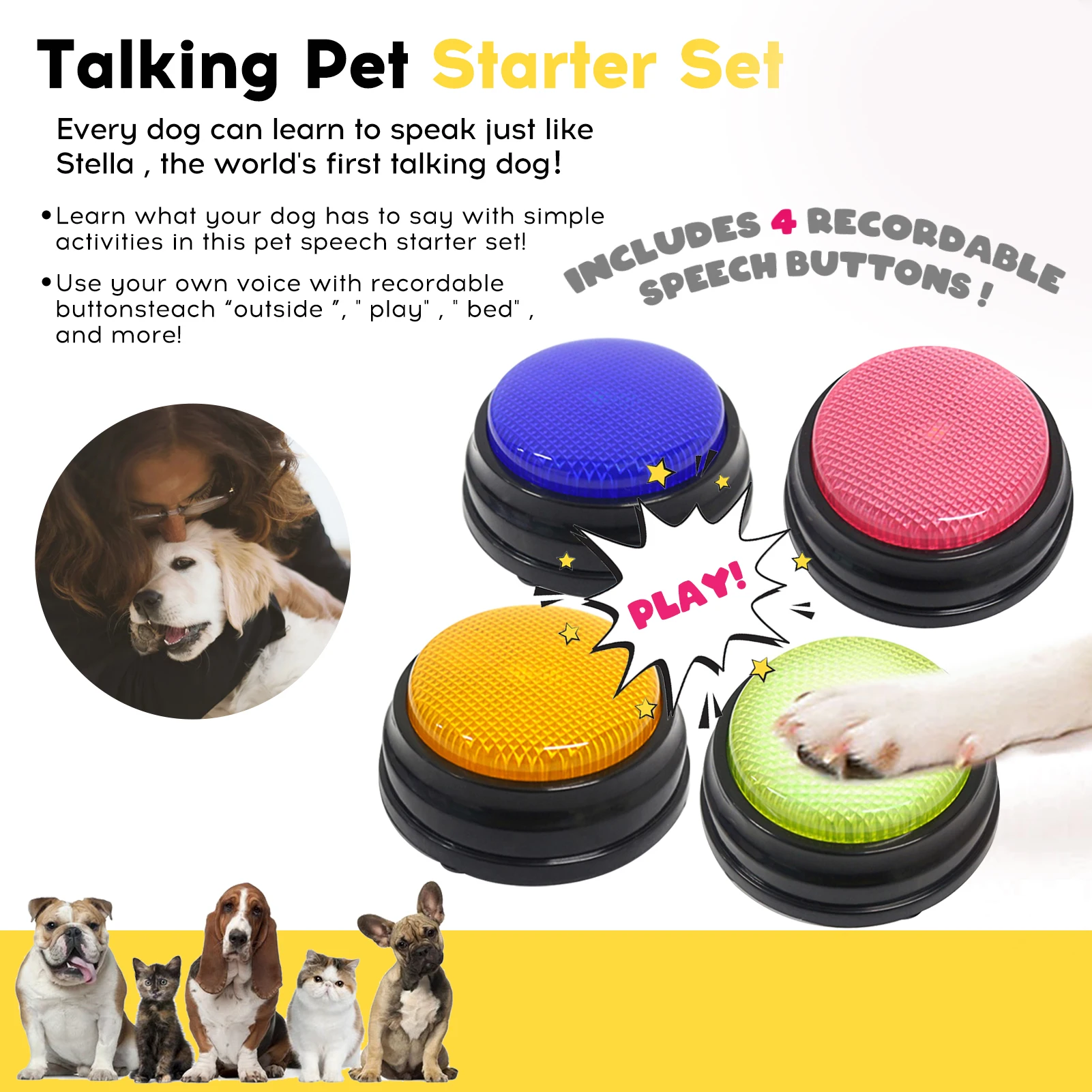 Recordable Talking Button Child Interactive Toy Phonograph Answer Buzzers Portable Recording Sound Button Party Noise Makers