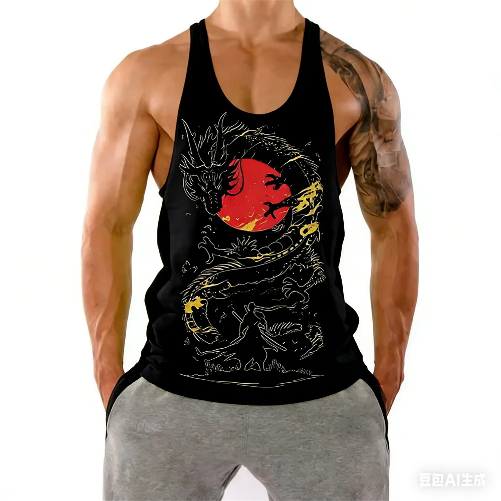 

Summer 3D Japanese Samurai & Dragon Print Men's Tank Top Leisure Fashion Cool Sport Clothing Tee Daily Fitness Exercise Men Vest