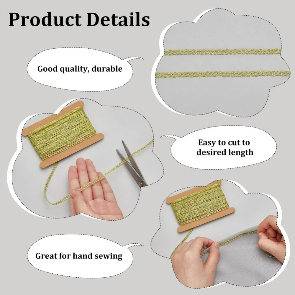 10 ياردة زخرفة معدنية 1/8 بوصة واسعة الشمبانيا الأصفر لامع الأعرجاب تقليم موجة نمط الخياطة الشريط النايلون الدانتيل تقليم موجة حافة