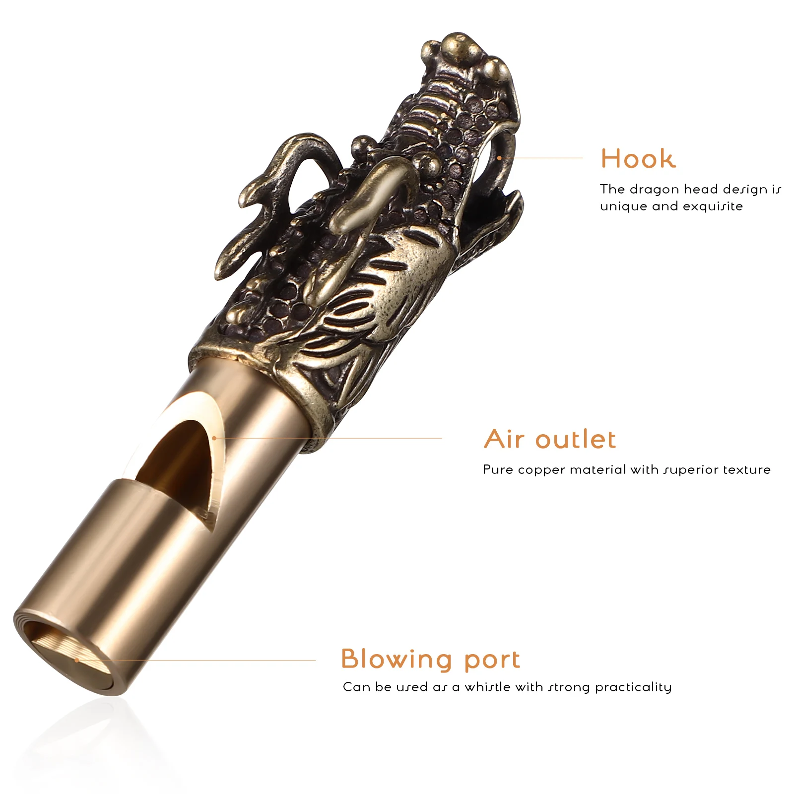 

3 Pcs Dragon Brass Whistle Keychain Pendant Vintage Portable Loud Emergency Signal Camping Multifunctional Safety for Gift