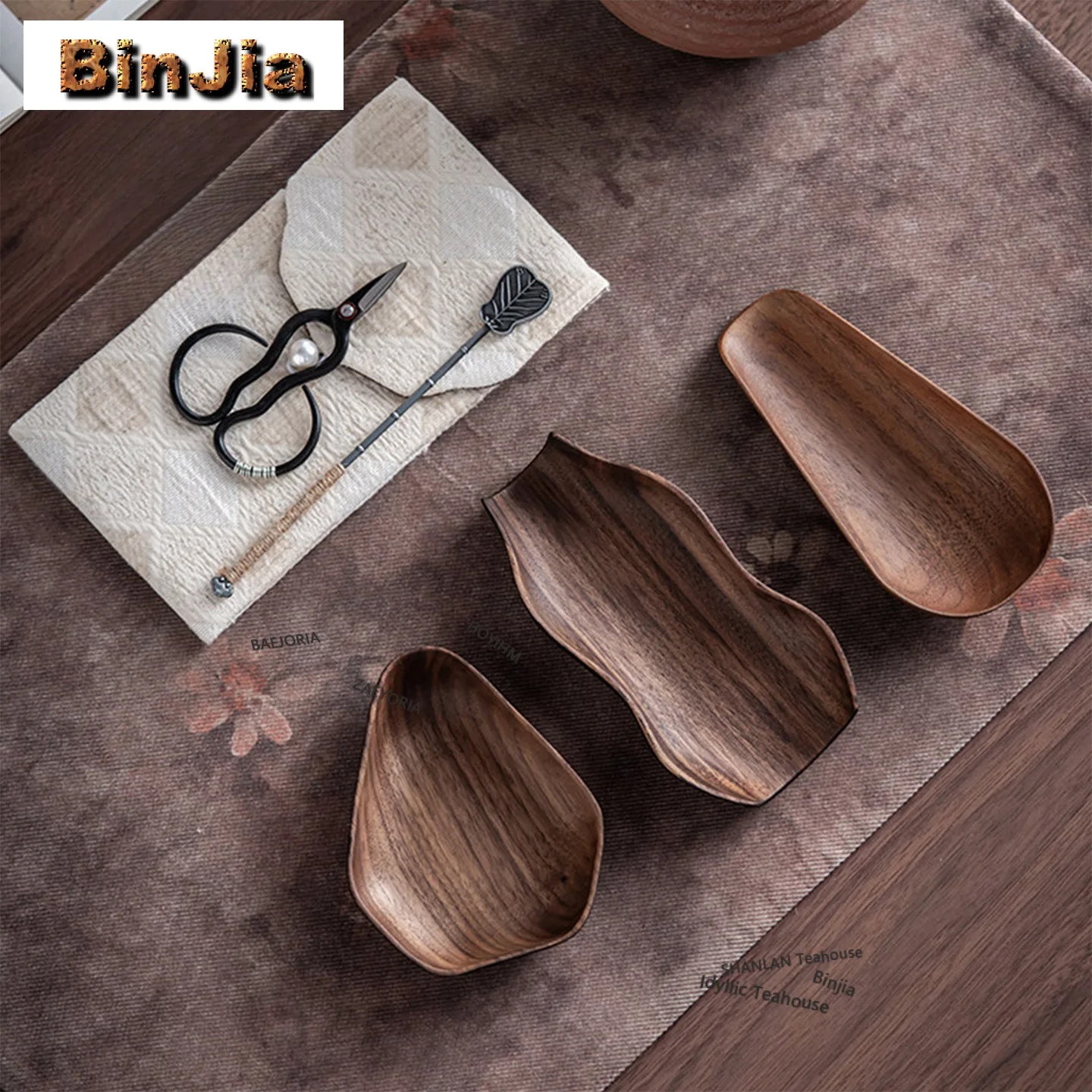 Walnut Wood Tea Scoop Creative Tea Presentation Vessel Chahe Shovel Household Awakening Tea Ladle Flower Tea Tea Ceremony Craft