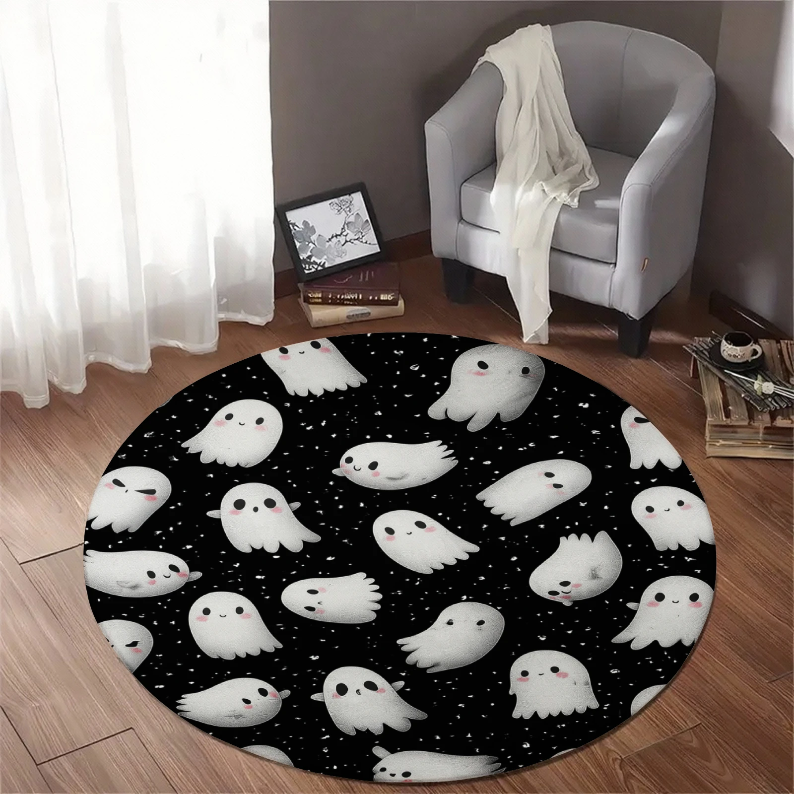 Halloween Round Rug, Plush Floor Mat, Pumpkin Skull Print, Nonslip Mat, Indoor Outdoor, Festival Entrance Decor Multiple Sizes