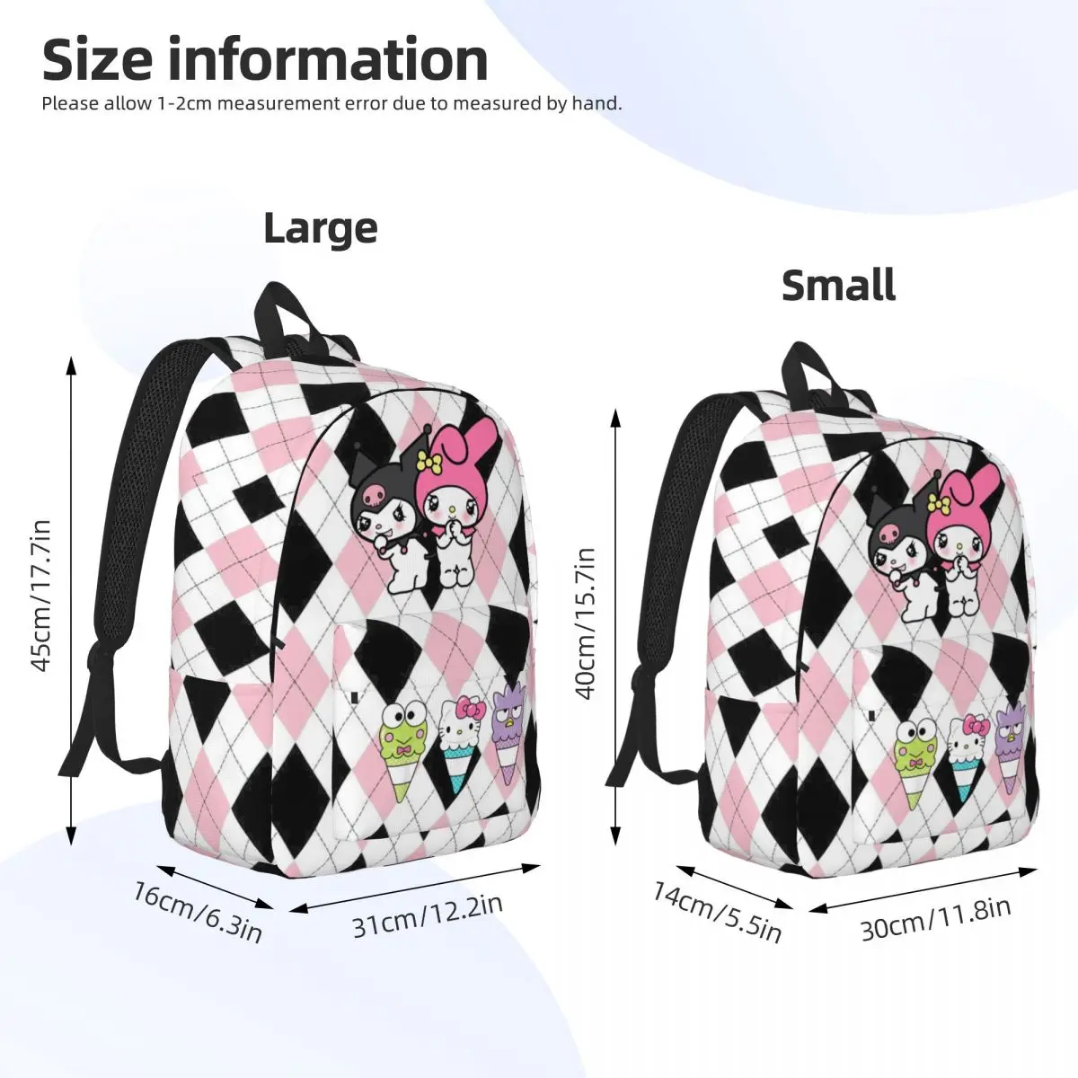 Keroppi Hello Kitty Badtz Maru Mochila para Homens e Mulheres, Bolsa de Ombro Leve, Ensino Médio, Caminhada, Viagem, Laptop, Moda