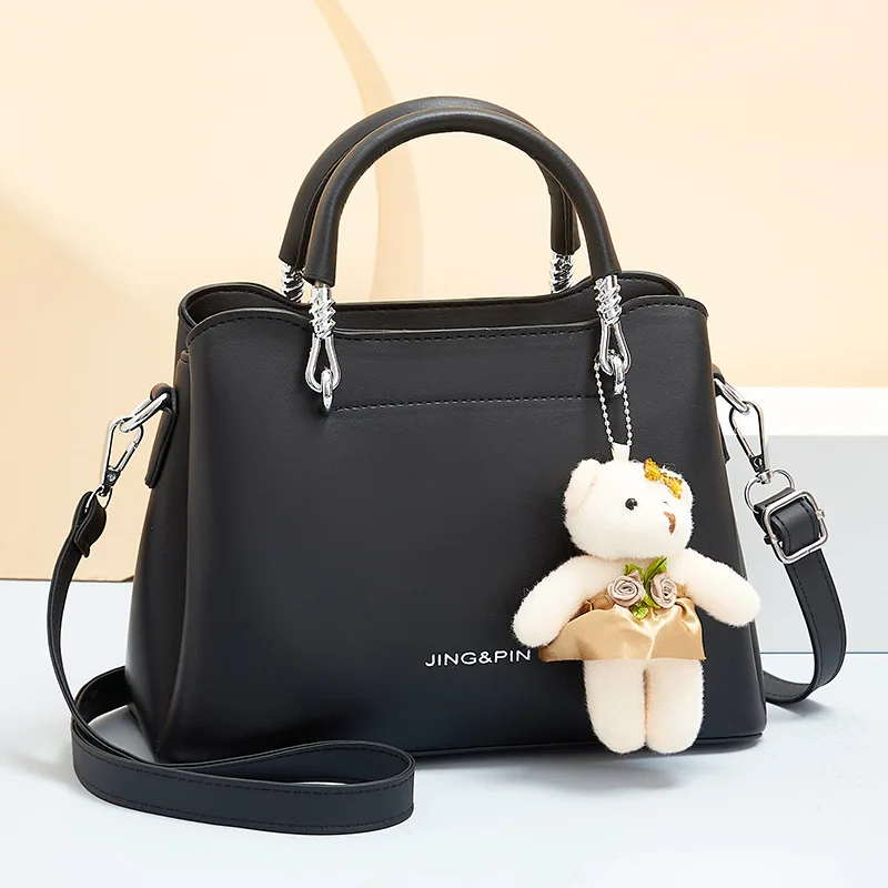 

Ladies' shoulder bag, fashionable and casual, large capacity soft leather multi-layer teddy bear pendant handbag