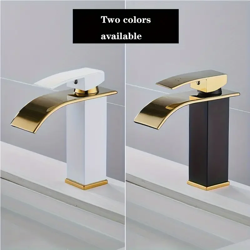 New Luxury Black White Gold Waterfall Faucet Hot and Cold Dual Control Stainless Steel Alloy Finish Suitable for Bathroom Sink - view 5
