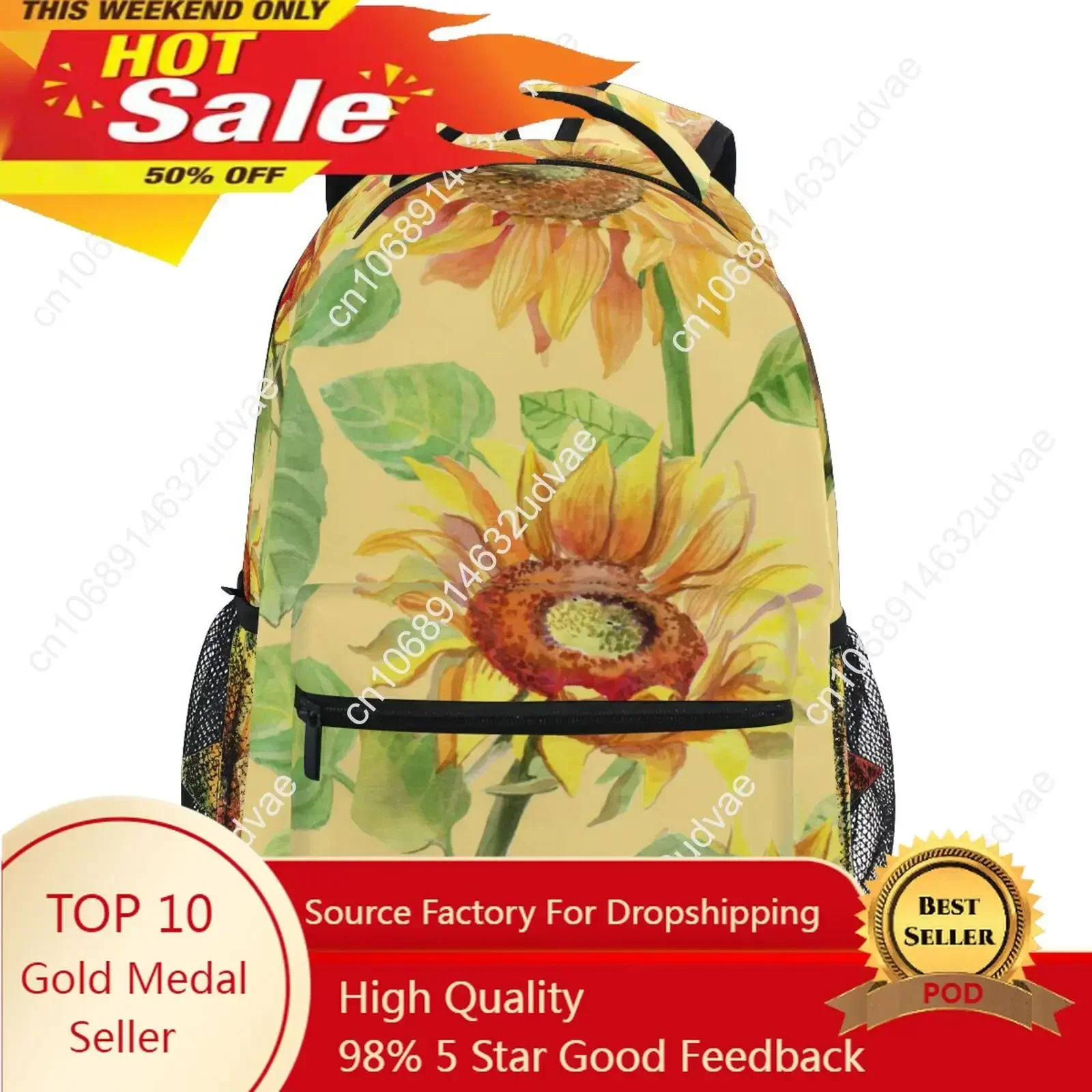 2023 Large Children High Schoolbag Backpack Girl Primary Vintage Sunflower Summer Flower Book Bag Kids Multi Pockets Backpacks