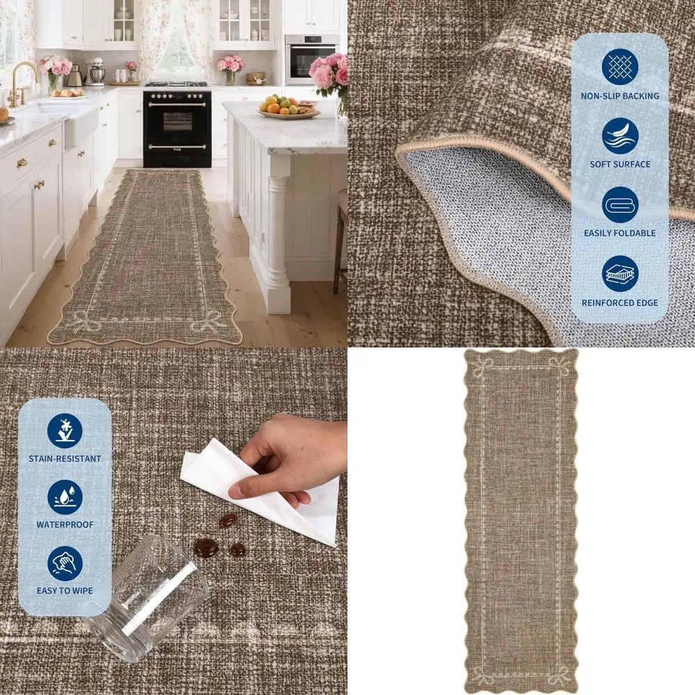 

Ковер для гостиной с рельефным краем, 2.5x10 футов, коричневый, моющийся, с низким ворсом, нескользящий, для прихожих и игровых комнат