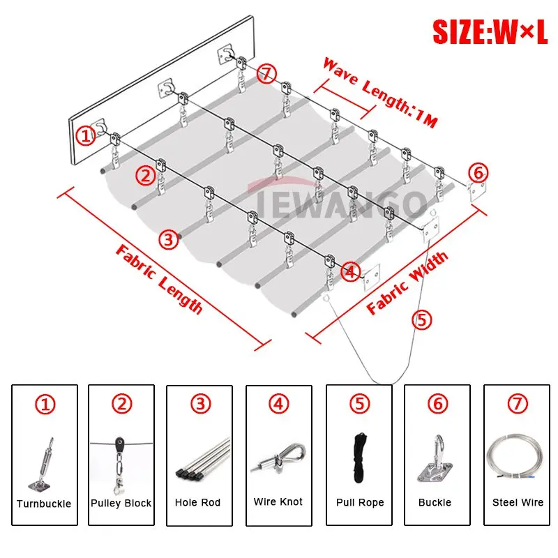 White Telescopic Wave Sunshade Net Anti-UV HDPE Outdoor Shading Canopy Gazebo Pavilion Camping Awning Retractable Sun Shelter