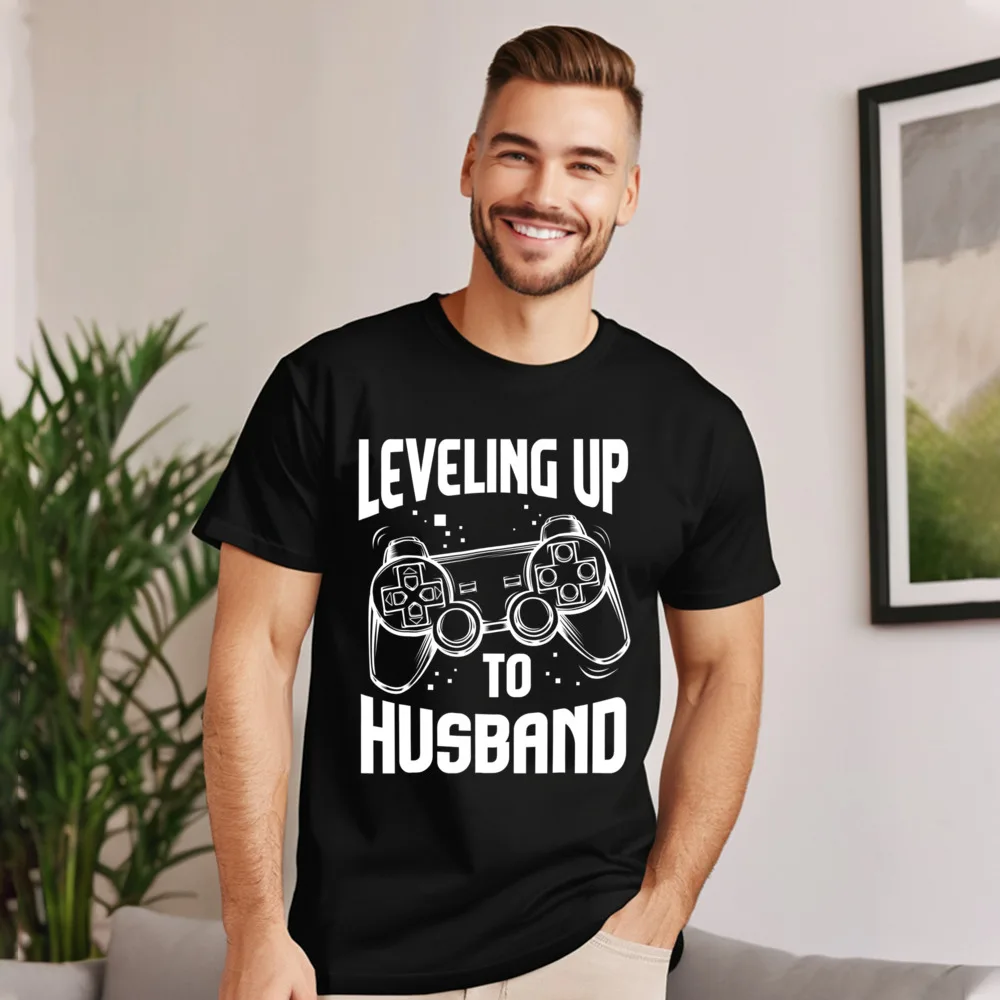 Mens Leveling Up To Husband Funny T-Shirt Husband Pure Cotton Christmas Tops & Tees Slogan T-Shirt Short Sleeve Classic Crewneck