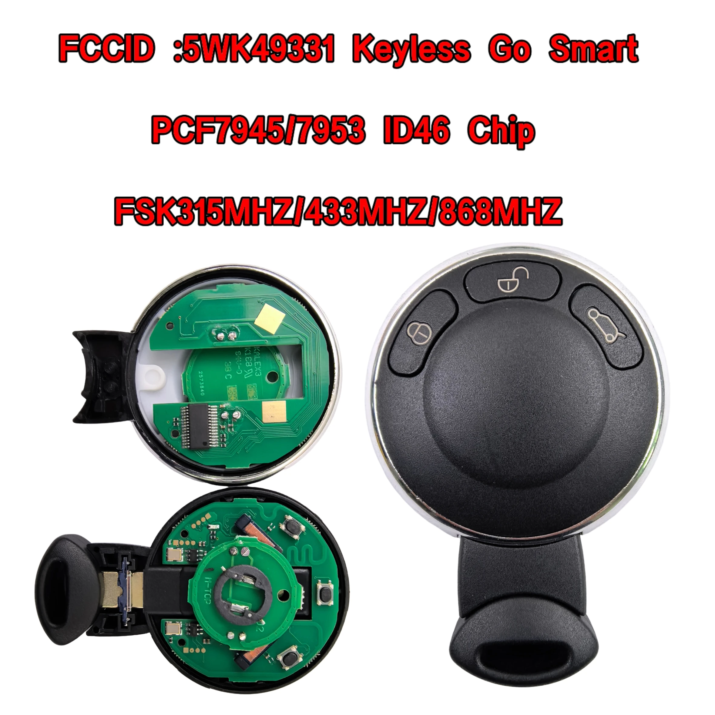 5WK49331 315/433/868MHz PCF7953 ID46 Chip Keyless Go Smart Car Key/PCB For Mini Cooper R56 Cabrio R57 Clubman Countryman R60 R61