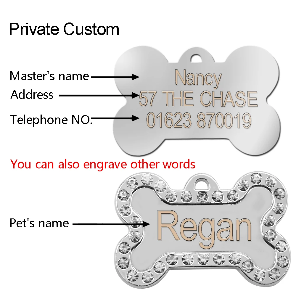 Personalized Bone Dog Cat ID Tag Dog Collar Accessories Customized Engraved Cat Puppy Name Tag Free Engraved for Chihuahua Pug