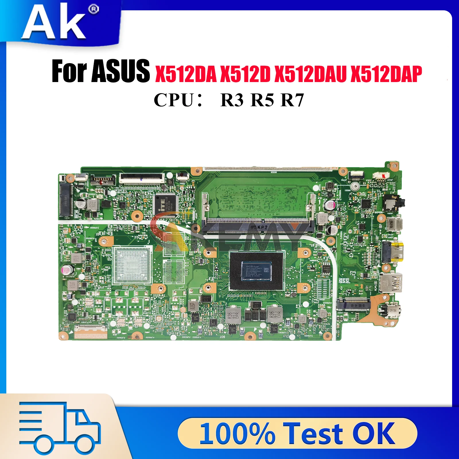 X512DA Laptop Motherboard For ASUS VivoBook X512DA X512DAU V5000d F512D X512DAP M5050D X512D M512D X512DK Mainboard R3 R5 R7 CPU