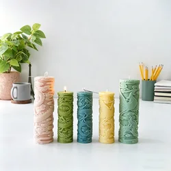 Dragon Phoenix Embossment Cylinder Candle Silicone Candle Mold Anaglyph Plaster Mould Candle Making Supplies