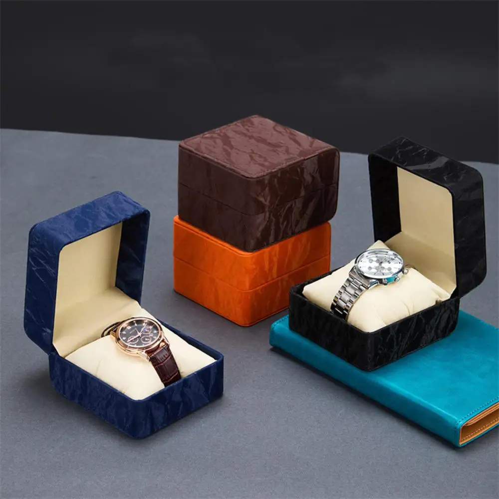 

Black Single Watch Gift Box with Pillow PU Leather Wristwatch Display Case Organizer for Men Clamshell PU Leather Watch Cover
