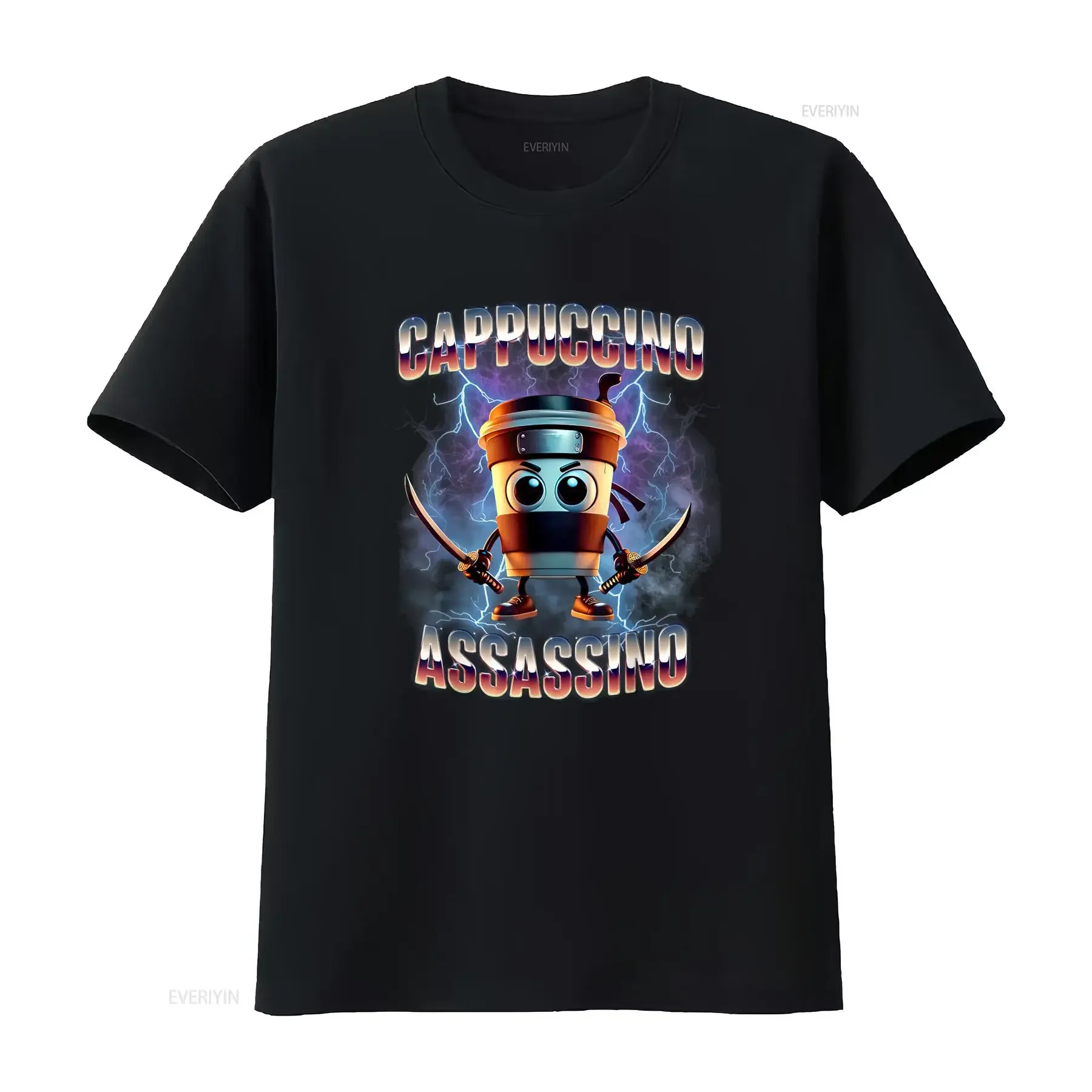 Cappuccino Assassino Brainrot Italian Meme T Shirt vintage Washed Breathable fashion Versatile Comfortable Casual