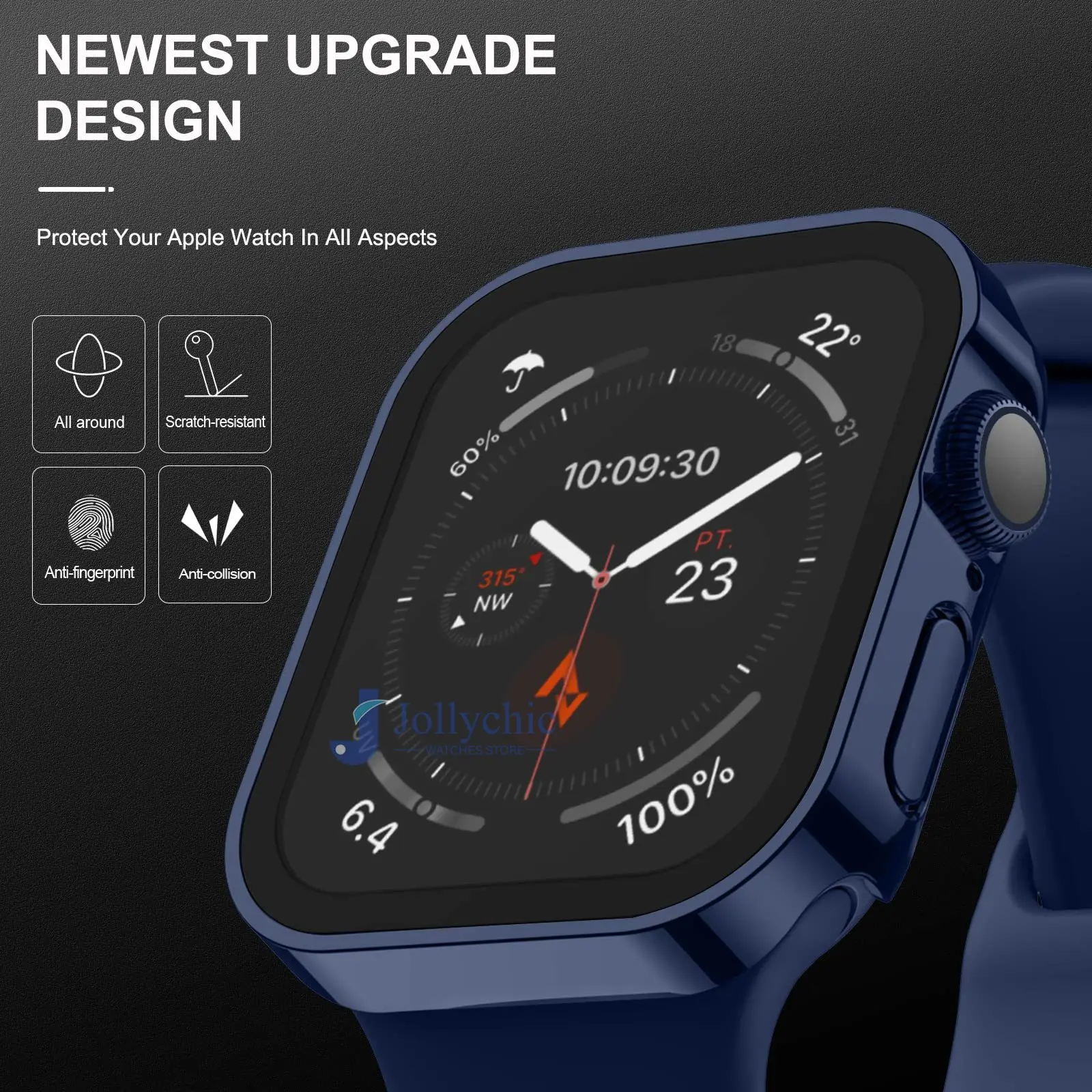 Waterproof Watch Case Tempered Glass for apple watch serie 8 7 cover 44mm 45mm protector Straight Edge For IWatch 6 SE 5 4