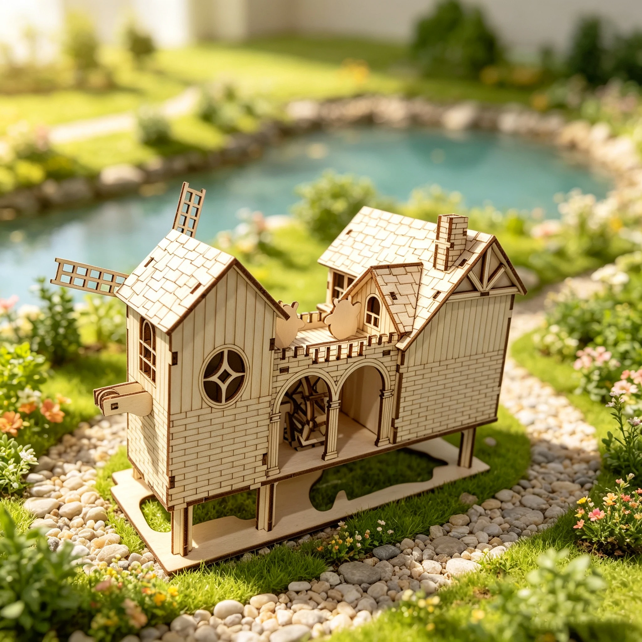 DIY Wooden Windmill Villa 3D Laser Cut Puzzle Mini House Assembly Model Handcraft Desktop Decoration Romantic Hobby Gift