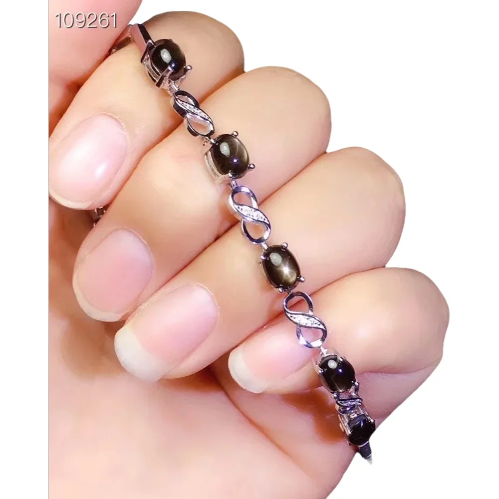 

KJJEAXCMY-925 Sterling Silver Bracelet Women, Fine Jewelry,Natural Black Star Sapphire Hand, Female Fashion Girl Party, Birthday