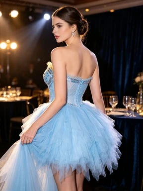 Customized Women's Rhinestone Mesh Ruffled Dress Sweetheart Neck Sleeveless Birthday Club After Party Stage Performance Outfit