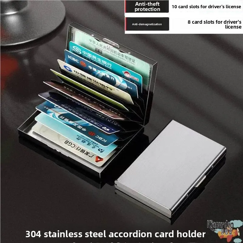 

Многофункциональный металлический кошелек-аккордеон из нержавеющей стали для банковских кредитных карт и водительских прав, защита от кражи