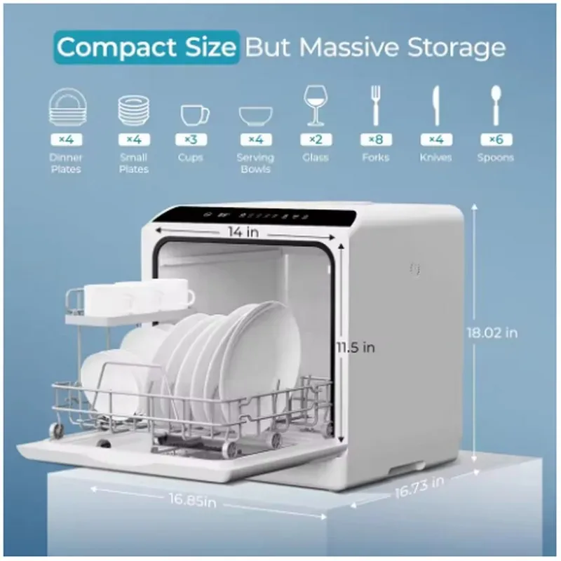 Mini portable dishwasher countertop compact dishwasher, desktop small dishwasher with 5L built-in water tank GN781TB