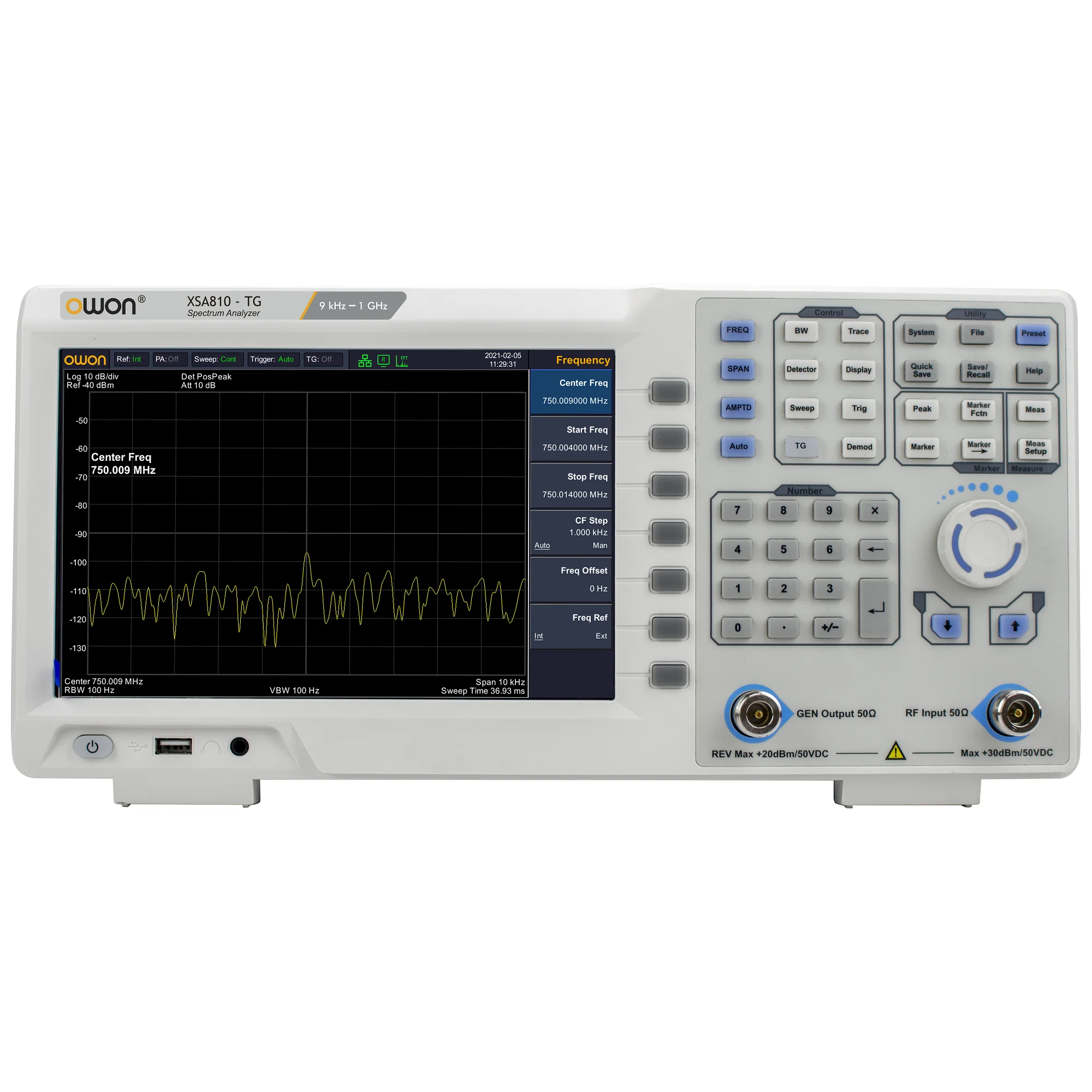 OWON XSA800-serie spectrumanalysator Frequentiebereik van 9 kHz tot 1,5 GHz Resolutieverhouding 1280×800 9 inch LCD XSA805/815
