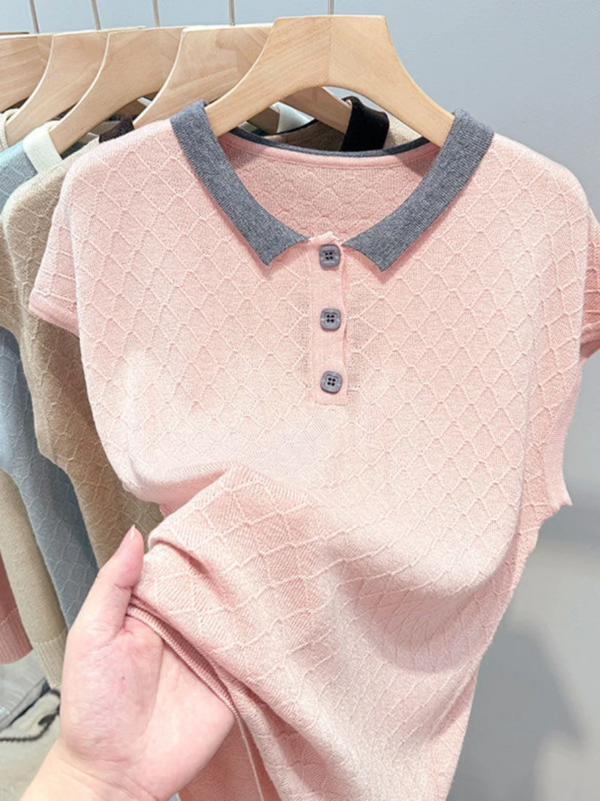 레트로 스타일 니트 탑 여성용 여름 신상 컬러 블록 대형 사이즈 루즈핏 배 커버 탑