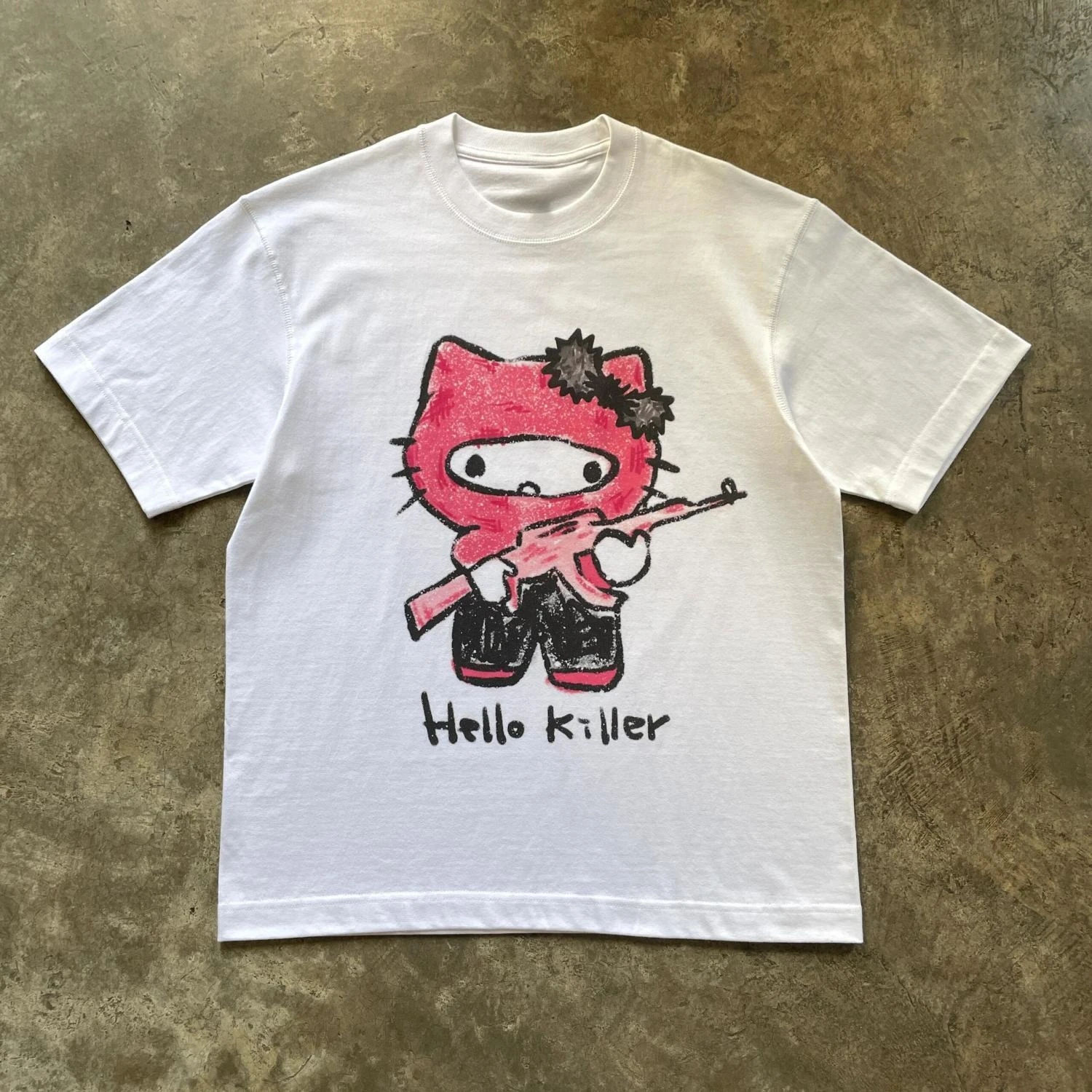 

Футболка с короткими рукавами из чистого хлопка с принтом Kt в японском стиле для мужчин и женщин