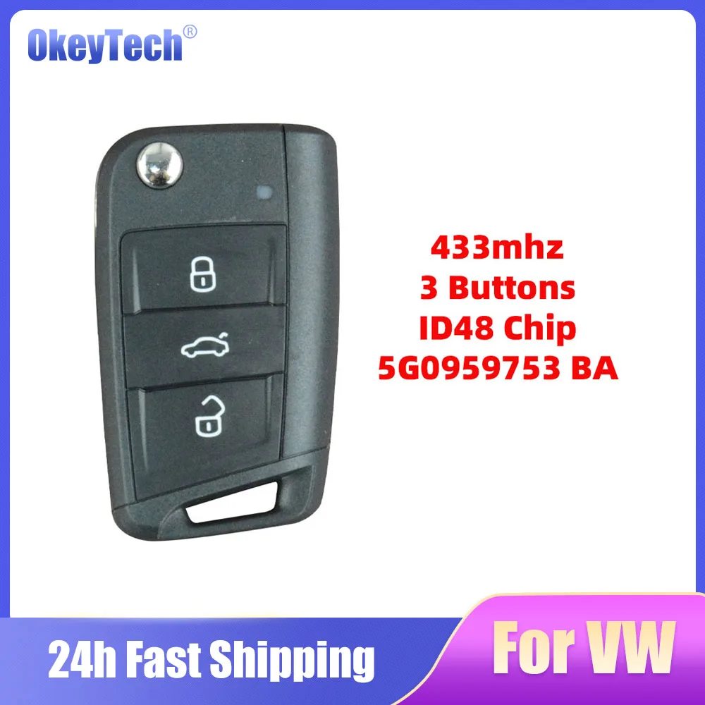 

OkeyTech 3 Buttons Smart Remote Car Key For VW Volkswagen Golf7 MK7 Touran Polo Tiguan 433Mhz MQB ID48 Chip