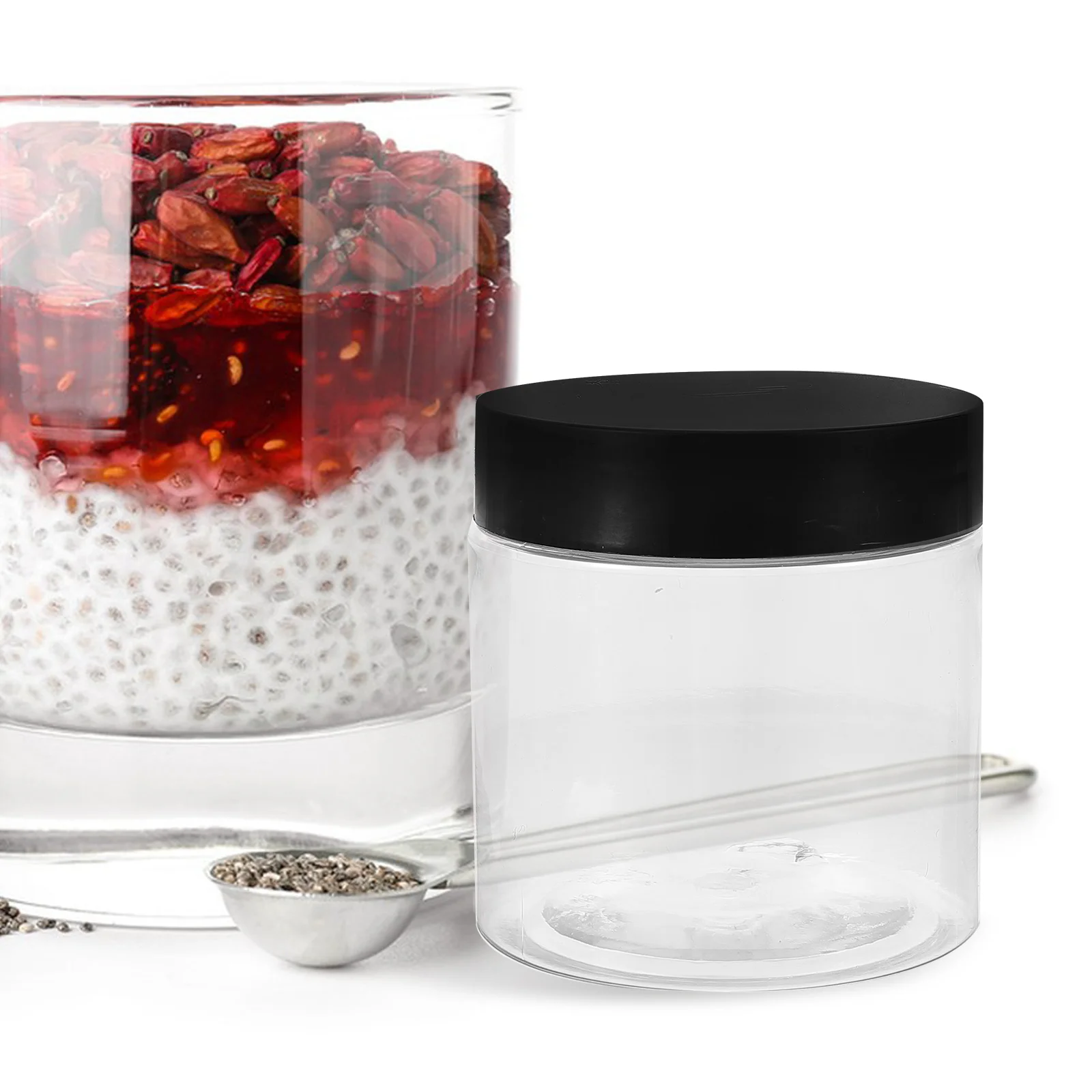 

8pcs Plastic 100ml Clear Black Lids Airtight Containers Dry Food Storage Rice Beans Nuts Tea Home Storage Jar Reusable