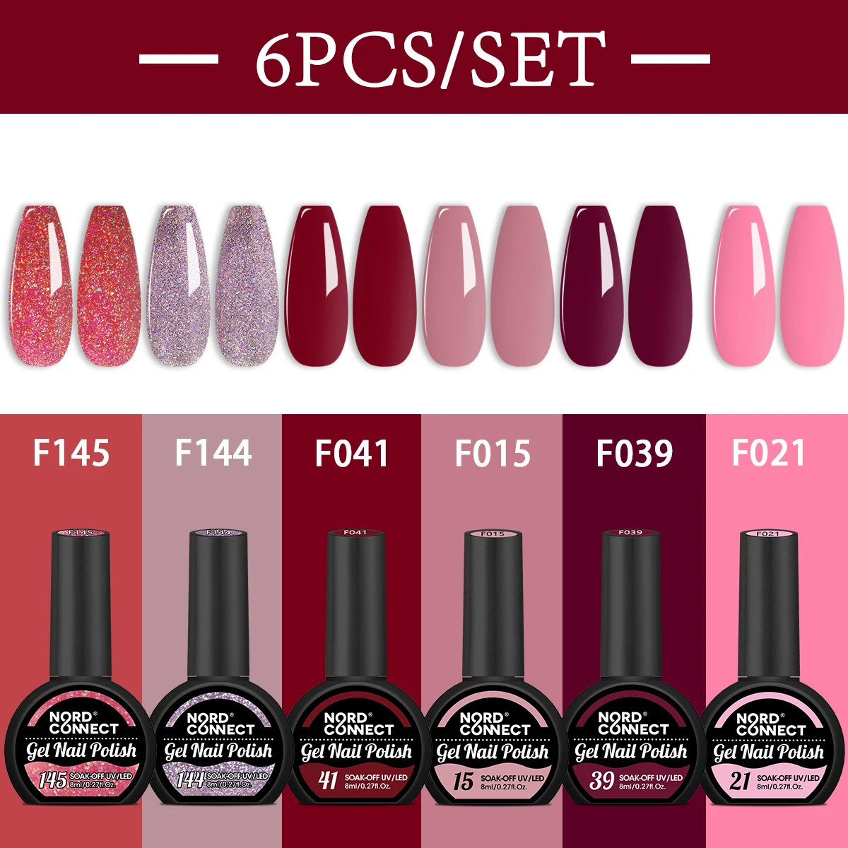 

6-Piece Gel Nail Polish Set Half-Circle Bottle Design - Hypoallergenic, Formaldehyde-Free, LED/Cure Nail Polish for Beginners an