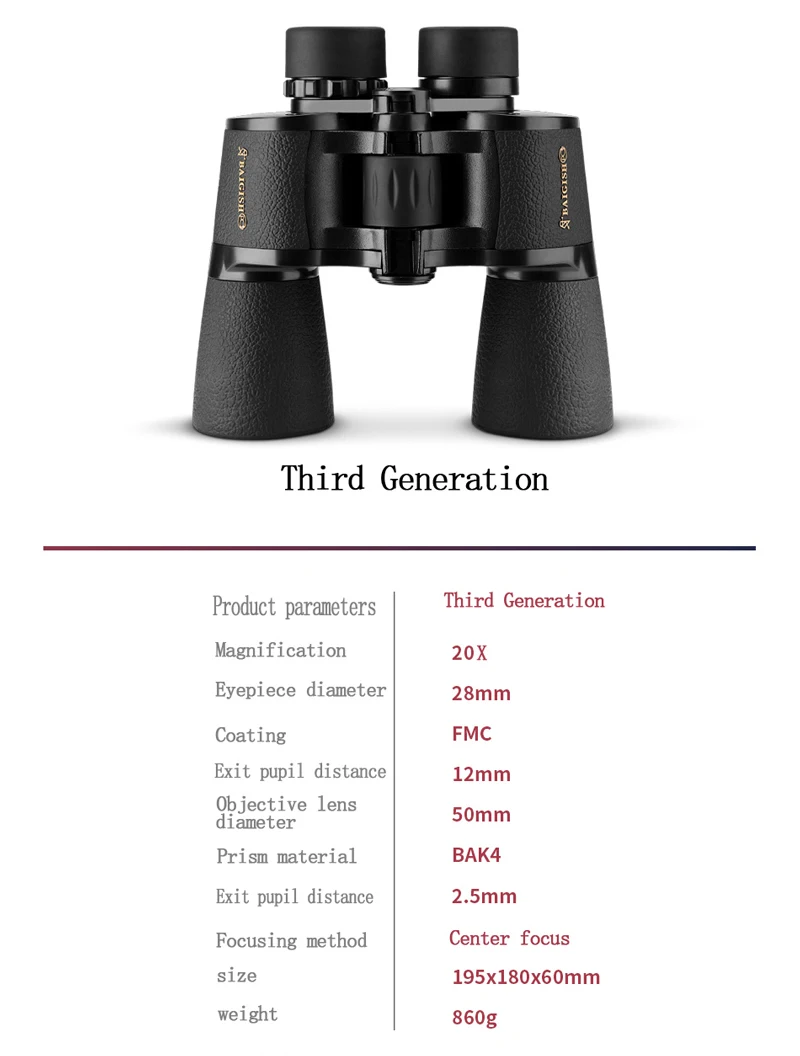 BAIGISH Telescope 20x50 HD High Powered Binoculars Long Range Military Spyglass With Bak4 Prism FMC Lens Optical For Hunting