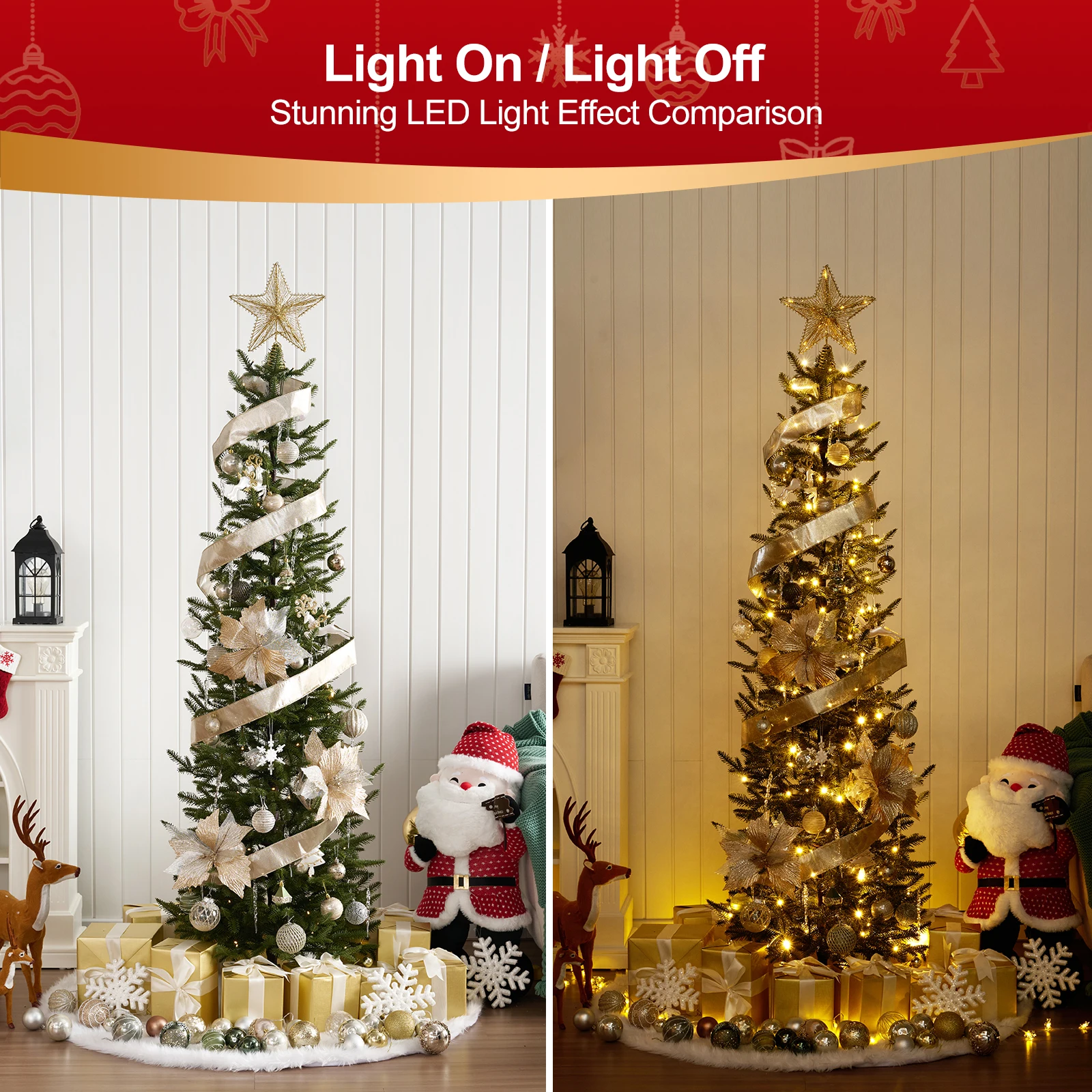 Artificial Pencil Christmas Tree, PE Realistic 6ft/7ft Prelit/unlit Slim Christmas Tree with Metal Stand, Holiday Indoor Decoration for Apartment Entryway Corner Office