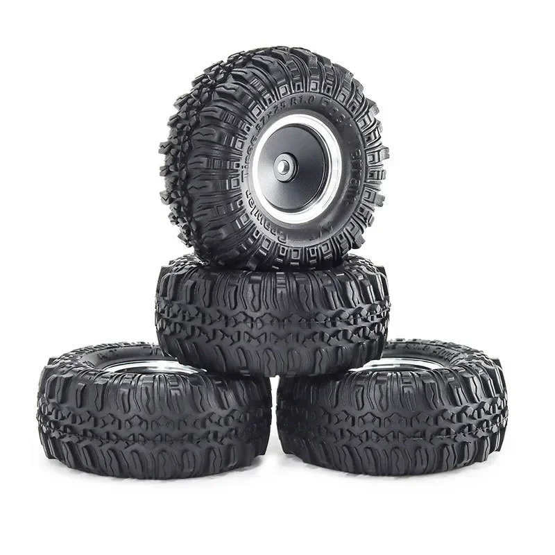 4pcs 55mm 1.0 Metal Beadlock Wheel Tire Set For 1/18 1/24 RC Crawler Car TRX4M SCX24 AX24 FCX24 Upgrade Parts Accessories