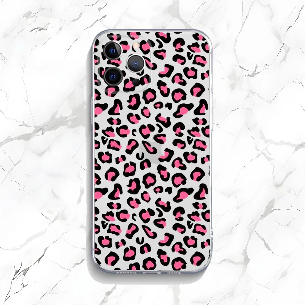 Pink Leopard Pattern Phone Case For iPhone 15,14,13,12,11 Plus,Pro,Max,XR,XS,X,7,8 Plus,SE,Mini Transparent Silicone Soft