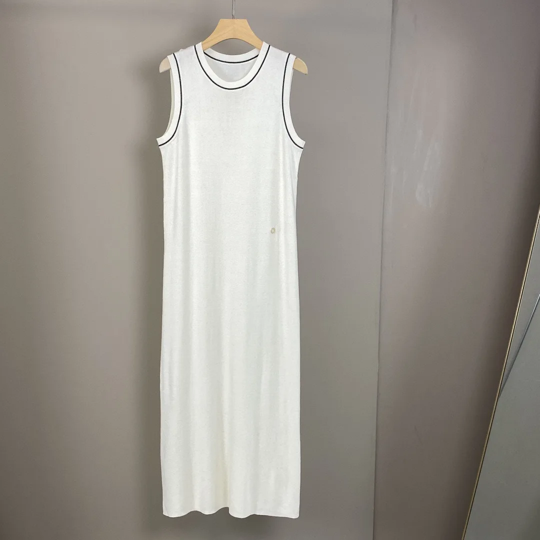 2026 Spring Summer New Color Contrasting Round Neck Knitted Tank Top Dress