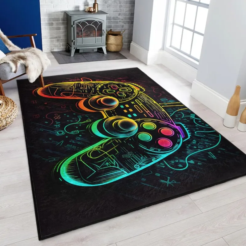Colorful Game Controller Pattern Area Carpet Starry Sky Game Joystick Printed Anti Slip Floor Rug Suitable for Home Decoration