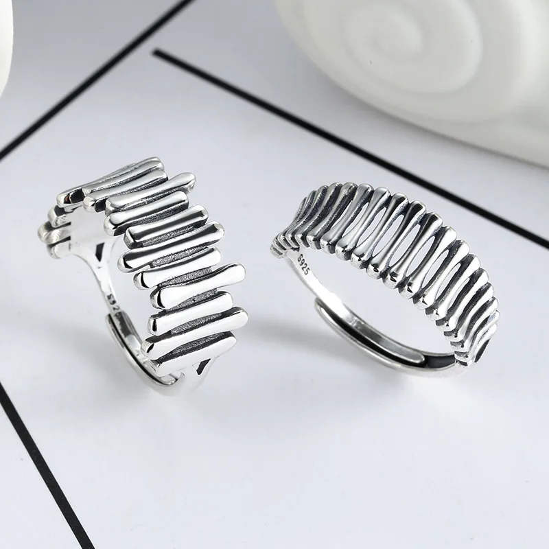 Unique S925 Silver Bone Joint Ring, Couple Open-End Ring