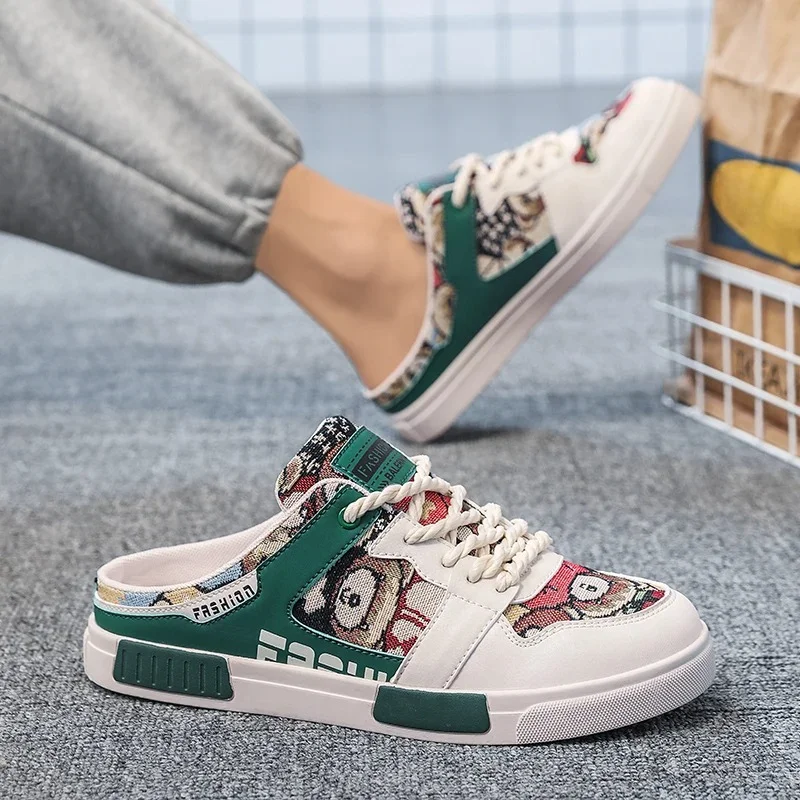 

New Mens Slippers Summer Baotou Slippers Fashion Flat Bottom Casual Shoes for Man Half Slipper