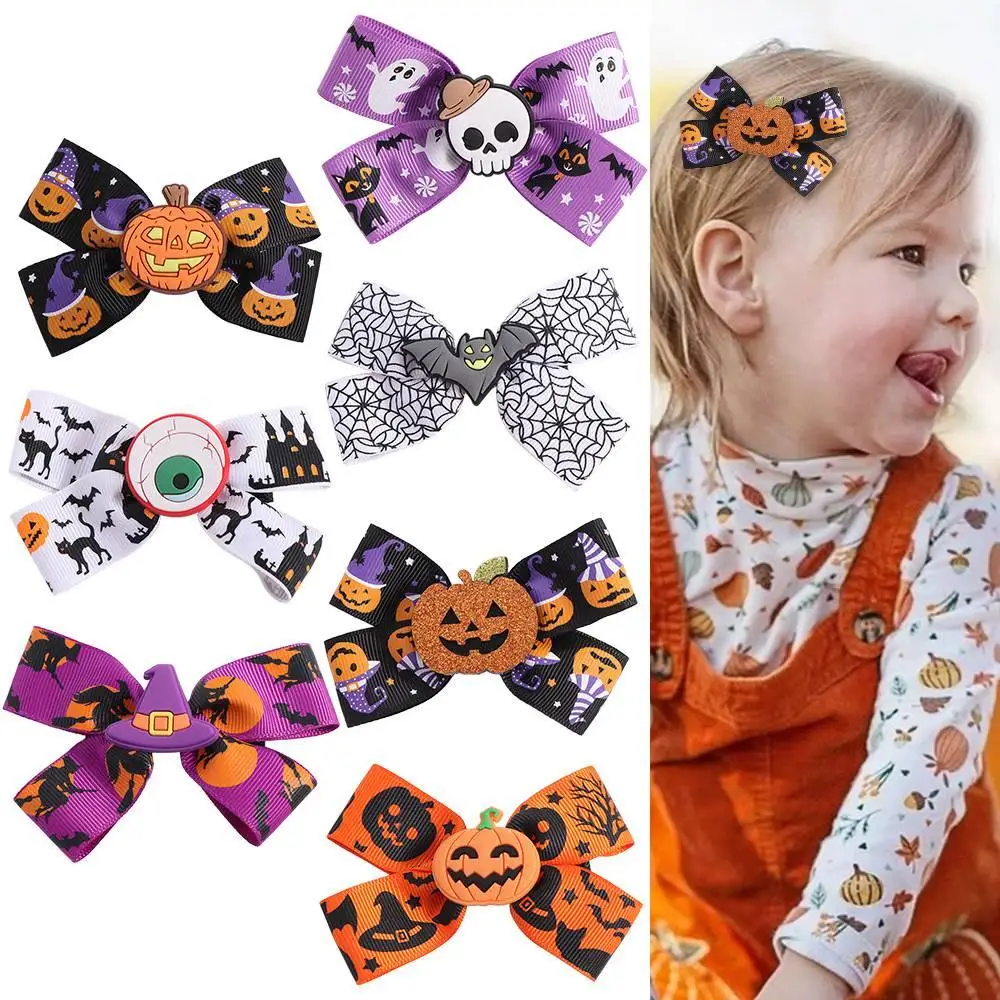 ヘアアクセサリーゴーストハロウィン弓ヘアクリップ面白いヘアピンカボチャヘアピン眼球創造性コウモリカモノハシクリップパーティー