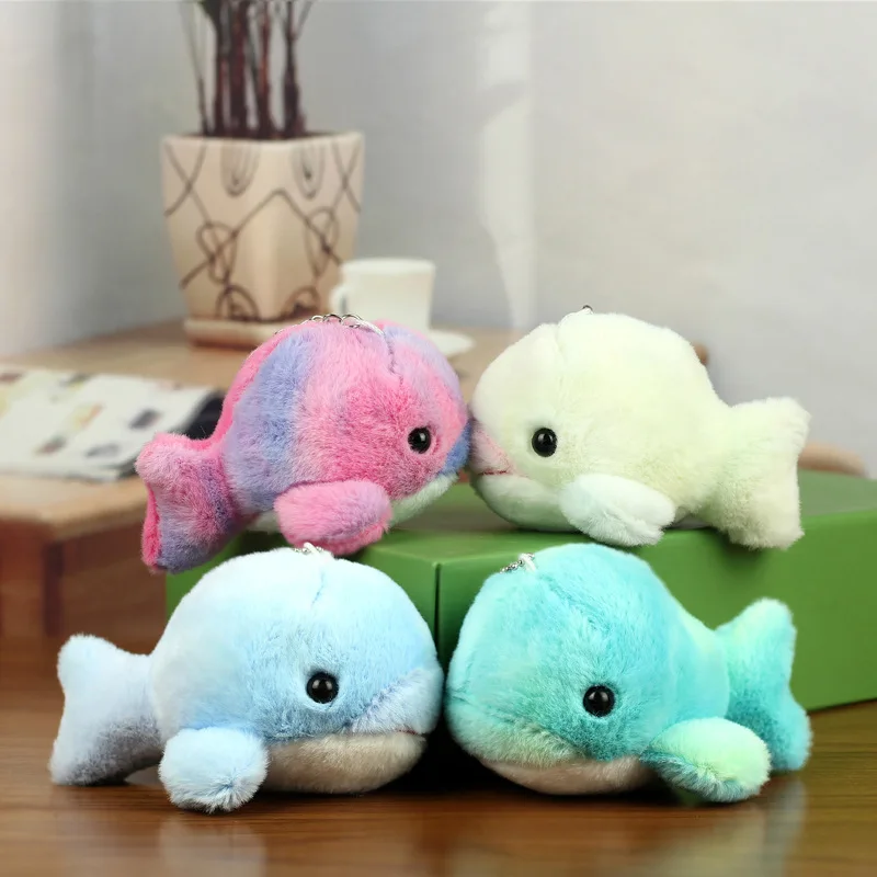 

11cm New Cute Sea Animals Colorful Dolphin Plush Toys Whale Small Pendant Bag Pendants Key Chain Children's Stuffed Doll Gifts
