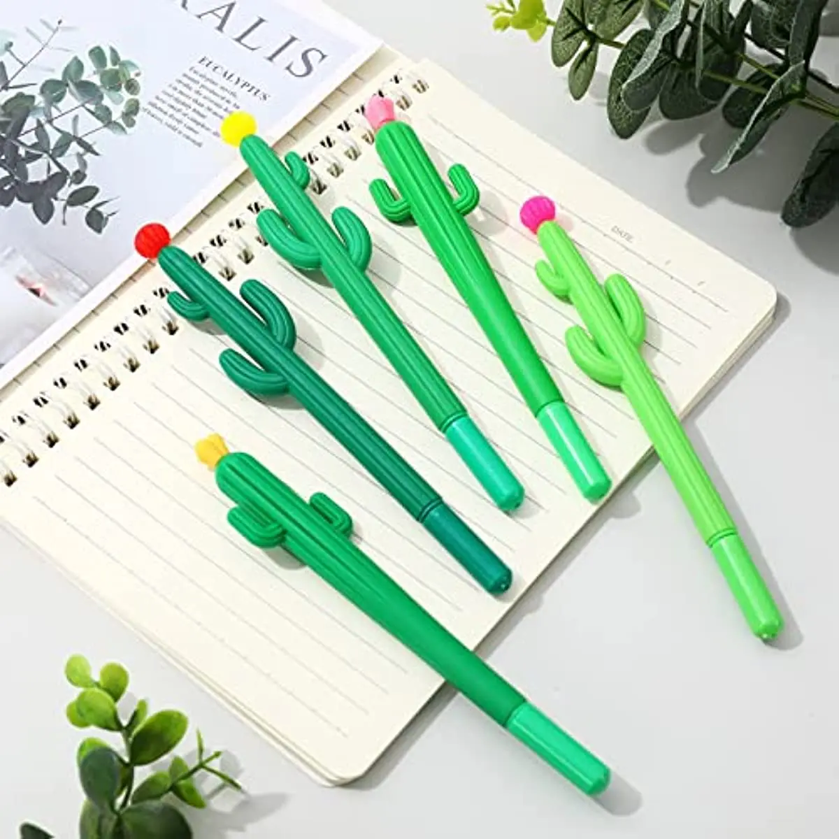 24 Pcs Cactus Shaped Roller Pens with Flower Cactus Gel Ink Pens Cactus Writing Tools for Home School Office Supplies