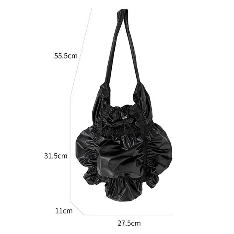 Luxury Women Pleated Shoulder Bag Glossy Soft Pu Leather Drawstring Cloud Bags Bright Top Wide Edge Pleated Bag