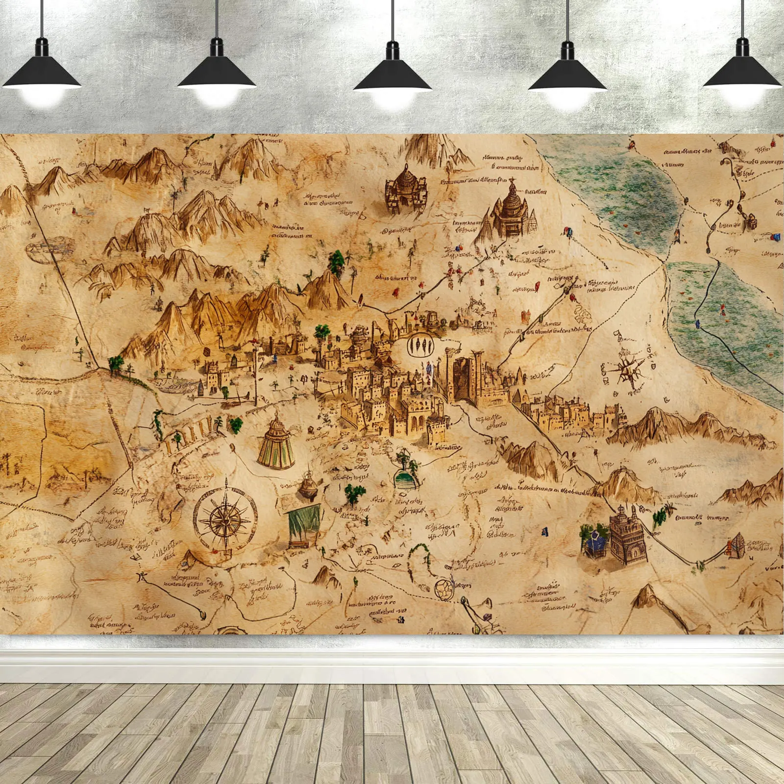 خمر اكسبلورر خريطة الكنز خلفية النسيج البرشمان رسمت باليد خريطة النسيج ديكور المنزل مفرش المائدة خلفية راية