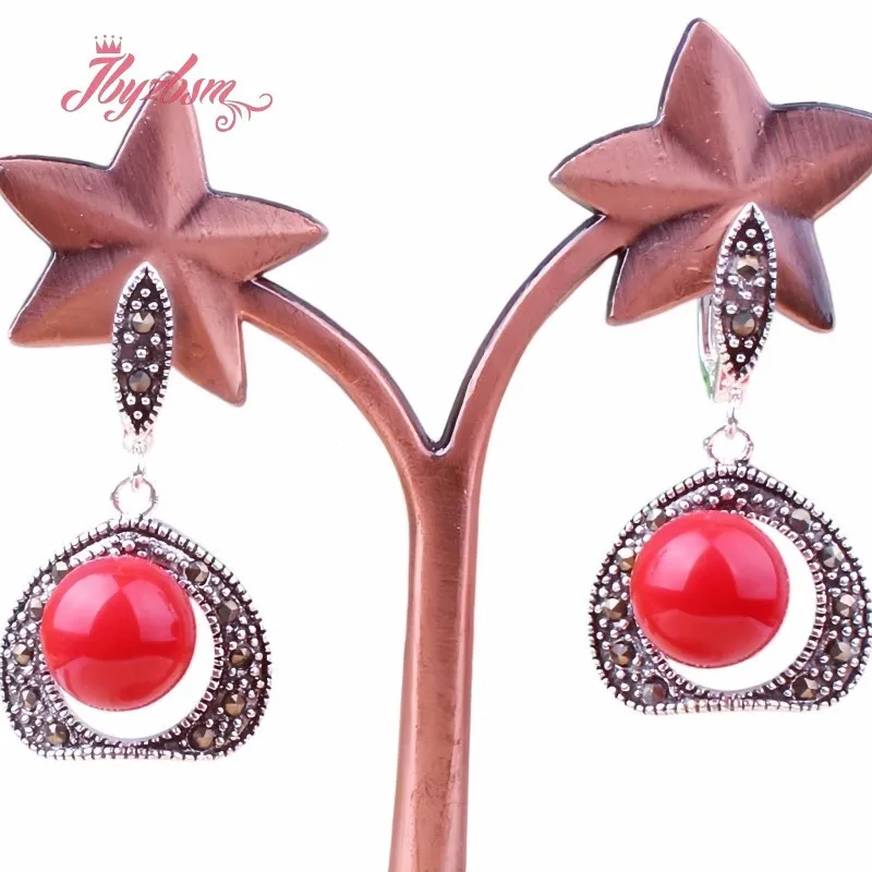 10mm Round Stone Beads:Cat Eye/Opal/Jade/Aagte Trendy Fashion Style For Woman Gift Dandle Huggie Tibetan Silver Earring 1 Pair