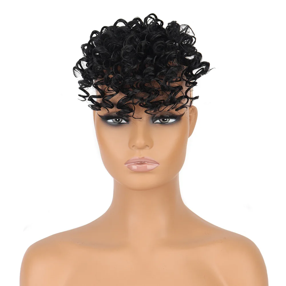 Flequillo rizado sintético para mujer, Afro Puff, rizado, Clip en postizos, estilo Natural, fibra resistente al calor, extensión de cabello